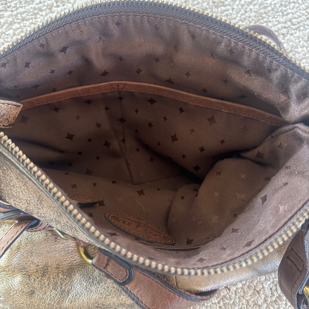 Fossil Crossbody Bag Brown Distressed Leather Metallic Faded Vintage Style Bag - Picture 9 of 11